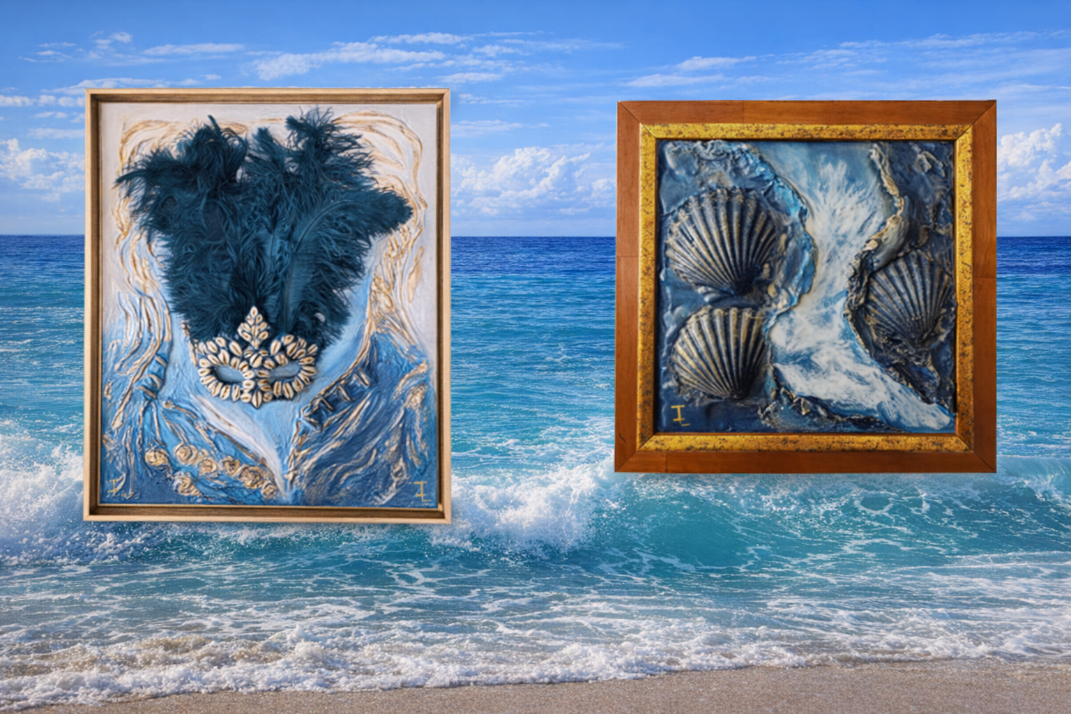 Madeleine Selman arte contemporáneo español obras de arte marinas técnica mixta arte y naturaleza arte simbólico esculturas con conchas y plumas arte inspirado en el mar